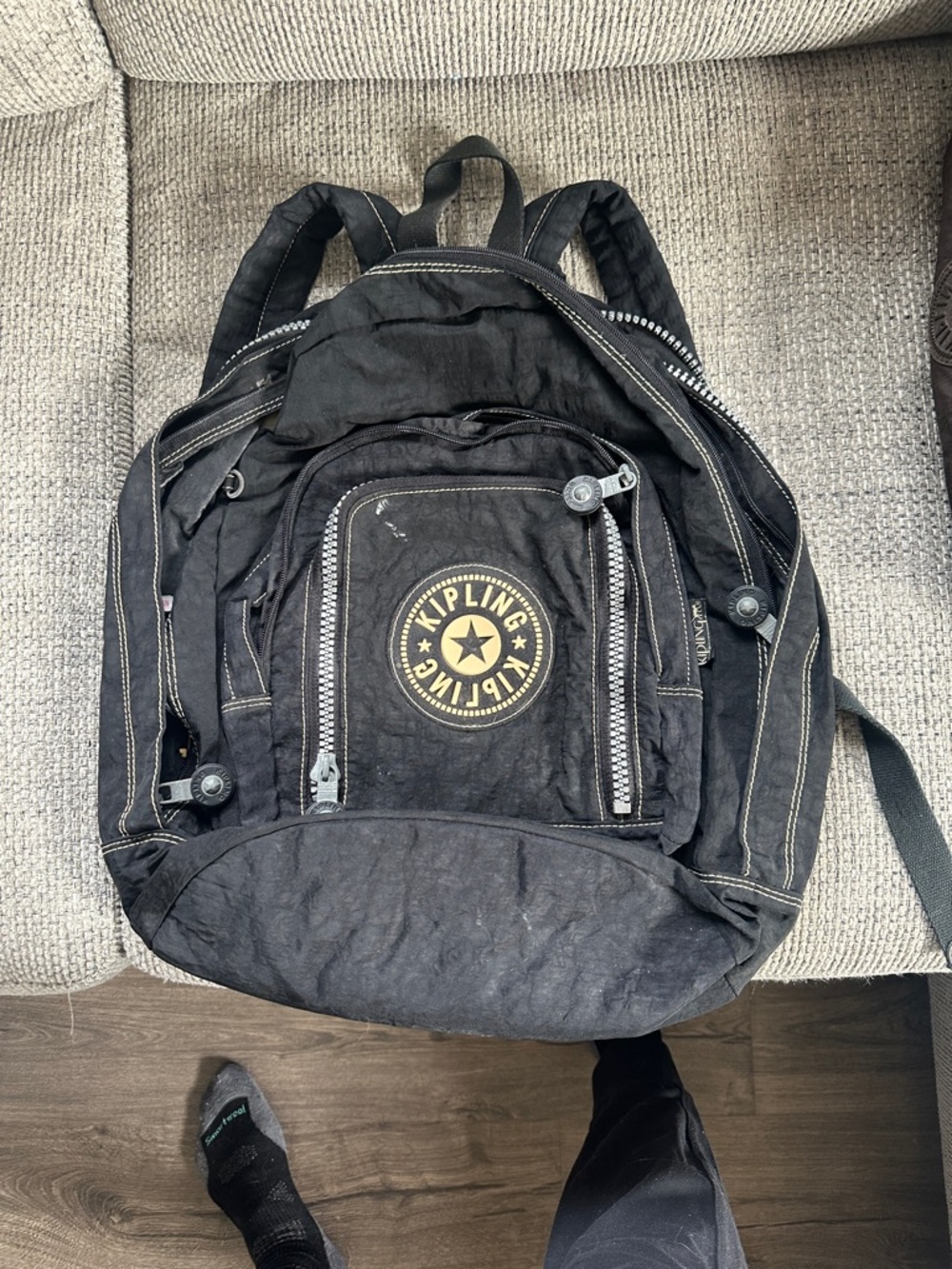 Kipling Black Men's Nylon Backpack with Front Logo Patch